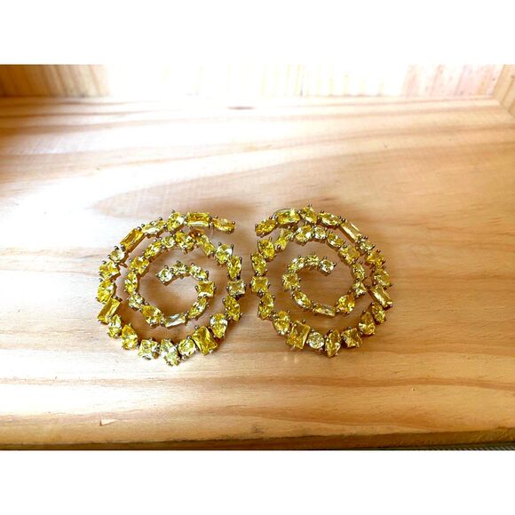 Nickho Rey Heidi Champagne Canary Yellow Gold Crystal Earrings 14K Gold Vermeil - Picture 11 of 11